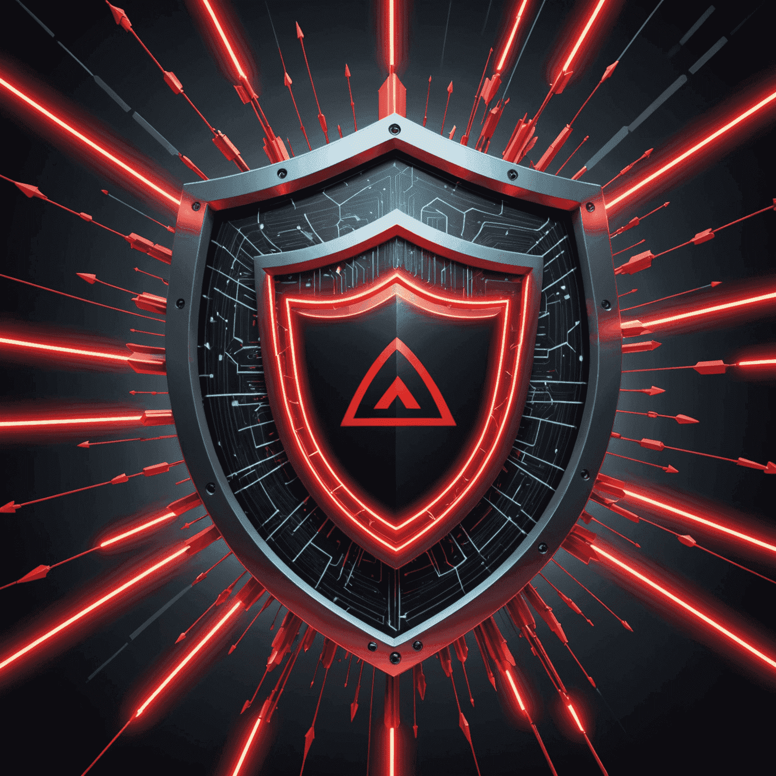 A digital shield protecting a database from incoming cyber attacks, represented by glowing red arrows being deflected by the shield. The background shows a complex network of interconnected nodes, symbolizing a secure data infrastructure.