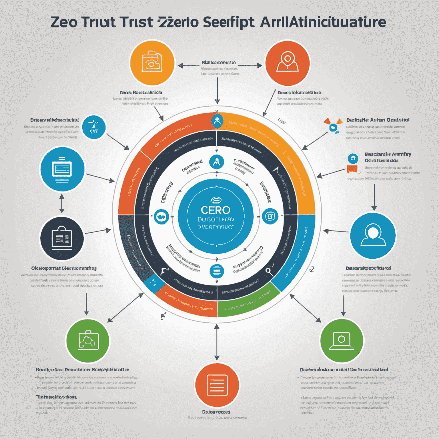 Diagram illustrating Zero Trust Architecture with multiple security layers, identity verification checkpoints, and data access controls